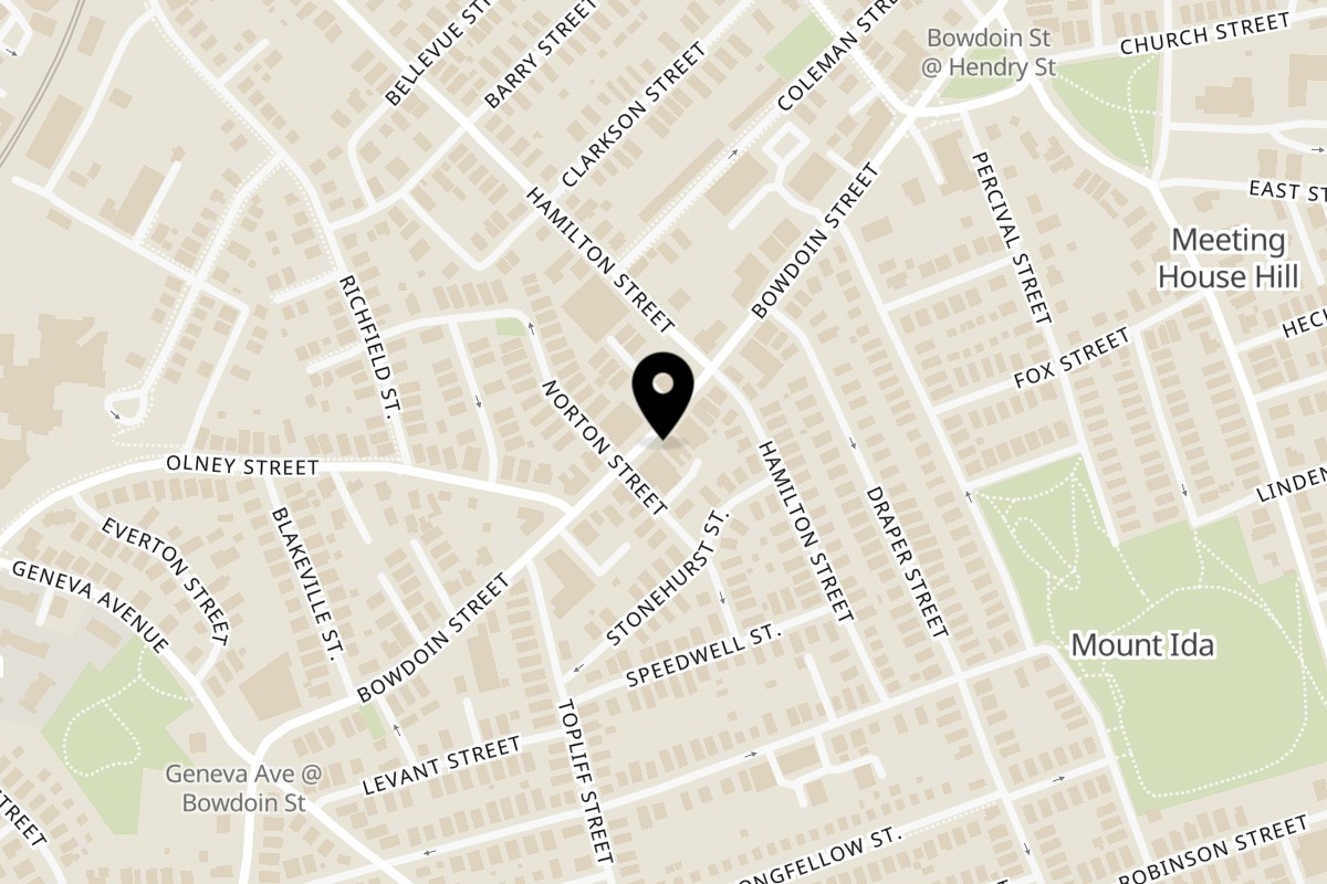 Map showing the location of Pollo Lounge and Grill on 225a Bowdoin St in Boston